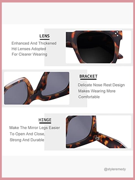 Vintage Oversized Square Sunglasses UV400 Protection Plastic Frame - Picture 5 of 7